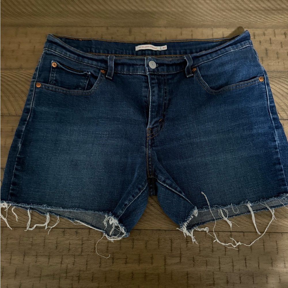 Levi's Blue Jean Shorts with Frayed Hem and Relaxed Fit